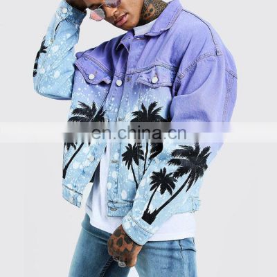 2021 Wholesale Custom Streetwear Denim Men's Cotton Ripped Jean printed  Jacket