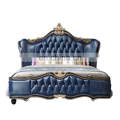 European Classic Royal Luxury Design Golden Wooden Bed Gold Leaf Carving King Size Bed for Bedroom