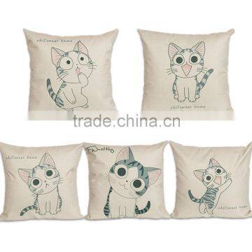 Home decorative cat printing linen cheap cushion cover