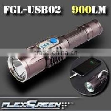 USB rechargeable10w xml T6 led power bank flashlight