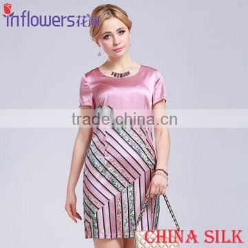 Eleglant quality ladies China Silk dress with short sleeve whoelsale