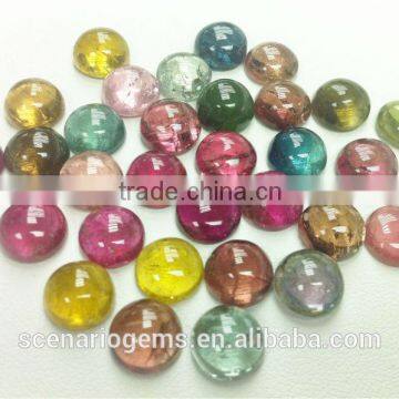 Natural Multi-Color Big Size Calibration Loose Gemstone Cabs Round 9mm Tourmaline Cabochon