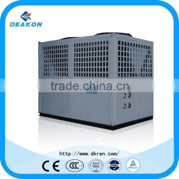 Multifunction heat pump air to water heat exchanger with fan
