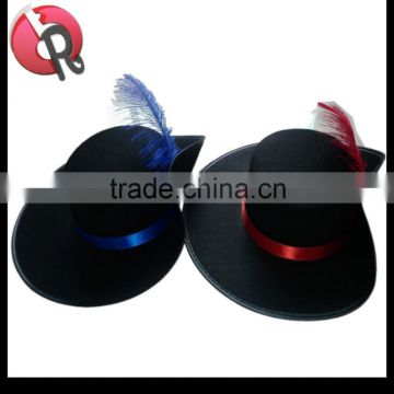 black Zorro hat with feather