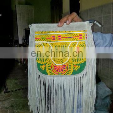 Banjara Cross Body Messenger Bag with suede and fringes Vintage India handicraft