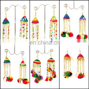 Pom Pom Earrings - Tassel pom pom Earrings - Lantern Earrings - Pom Pom Fashion Earrings
