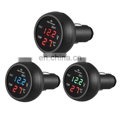 3 in 12/24V Car Auto Monitor Display USB Charging Charger For Phone Tablet GPS LED Digital Voltmeter Gauge Thermometer