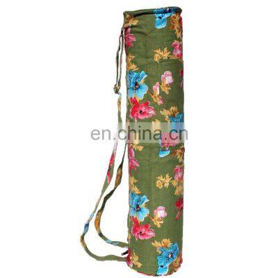 Cotton canvas printed drawstring yoga beach mat bag