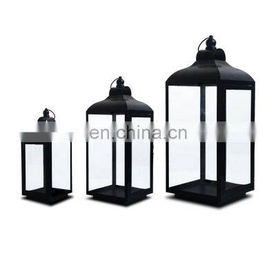 Home decoration metal glass candle holder metal hanging clear glass candle lantern