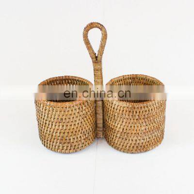 Simple Small Decorative Vintage Rattan Wine Basket Bottle Holder Basket High Quality Oil Holder Wholesale Vietnam Supplier