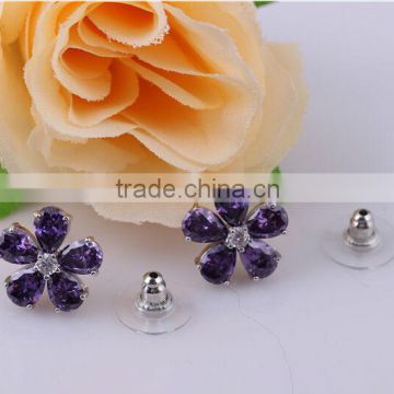 Fashion Women Design Silver Plated Flower Shape Stud Earrings