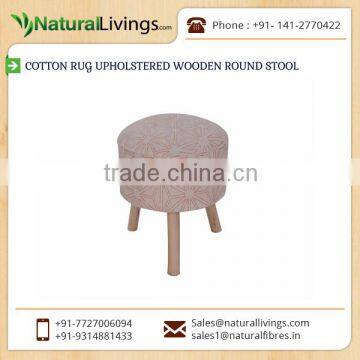 Amazing Price Cotton Rug Upholstered Wooden Round Stool at Reasonable Cost