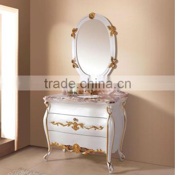 Quality white gloss bathroom vanities,Lastest classic vanity unit mirror cabinet, marble top,Wood bath cabinetry(BF08-4133)