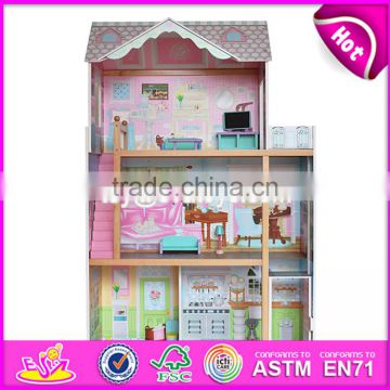 2017 Best design luxurious three floors wooden kids modern dollhouse with furniture W06A247