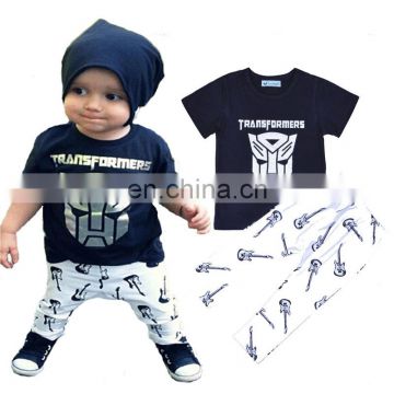 Baby boy Clothes cartoon guitar print 2pcs outfit Kids short sleeve rompers + pant Kids clothing set