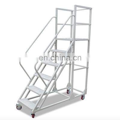 Multi-functional metal rolling mobile ladder safety step ladder with handrail