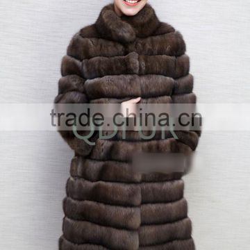 QD80688 Woman Luxury Russian Sable Striped Long Coat