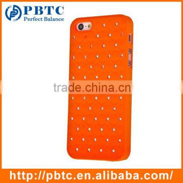 Set Screen Protector Stylus And Case For Iphone 5 , Hard Plastic Orange Bling Diamond Phone Shell