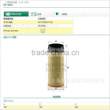MANN AIR FILTER CF1810 Compatible with CNHTC WG9725190103/1