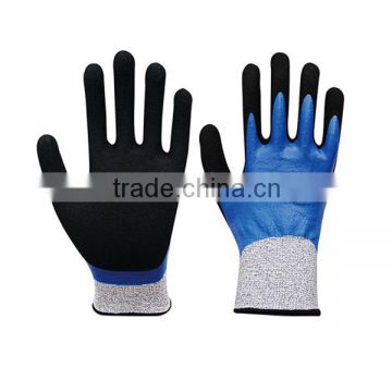 Double Nitriile Coated HPPE Liner Cut Resistant Construction Work Gloves