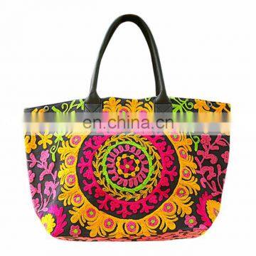 Indian Hand Made Cotton Suzani Embroidered Bags Yellow Ebroidery Matka Latest Shoulder Bag