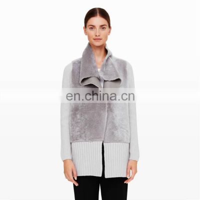 Shawl Collar Wholesale Women Long Cardigan Fur Trim Cardigan Sweater