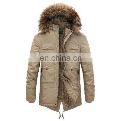 Cotton Long Windproof Plus Size Zipper Full Brown Hooded Cotton Fleece Men Cotton Men's Jackets