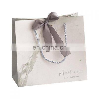 Custom Marble Design Bolsas Para Regalo White Paper Bags With Ribbon