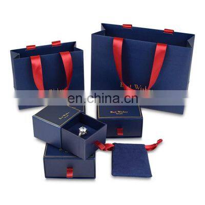 eco friendly luxury christmas printed paper craft gift drawer box blue paper jewelry boxes