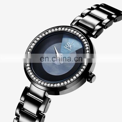 SHENGKE Classic Women Watch K0112L Office Ladies Casual Quartz Wristwatch Glitter Black Hand Watch SK