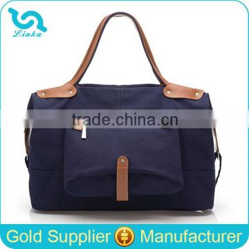 Heavy Duty Navy Blue Unisex Canvas Weekend Bag Travel Weekend Bag With Front Zipper Pocket