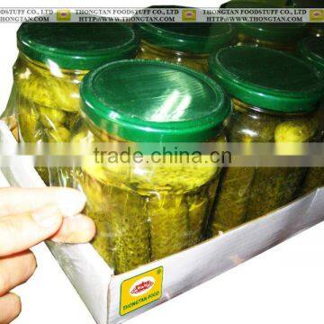 Pickled baby cucumber 8x720ml jars per tray with shrink-film