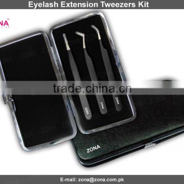 Black Eyelash Extension Tweezers In Black Magnetic Case Under Customer Brand Name From ZONA PAKISTAN