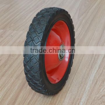 7x1.5 semi pneumatic rubber wheel with diamond tread and red iron rim for mowers or material handling equipment