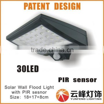 2015 new patent design solar wall flood light with PIR sensor