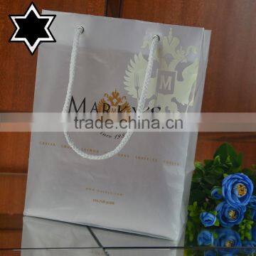 White Opaque TriFold Handle Plastic Bag made in Dongguan Of China