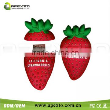 New product sweet strawberry pvc usb flash drive free logo print fee