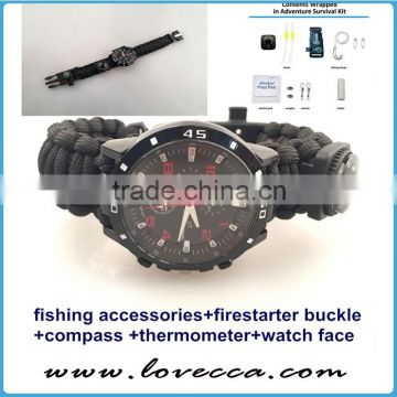 Hot items outdoor 550 paracord survival bracelet compass flint with firestarter braided paracord watch bands
