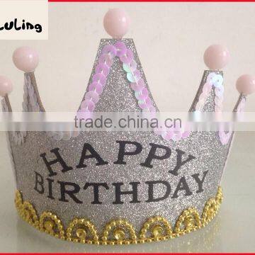 2015 new child happy birthday hair accessory pageant crowns tiara with light