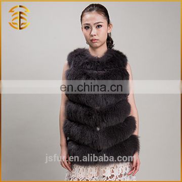 New Fashion Sleeveless Warm Genuine Fox Women Black Fur Vest