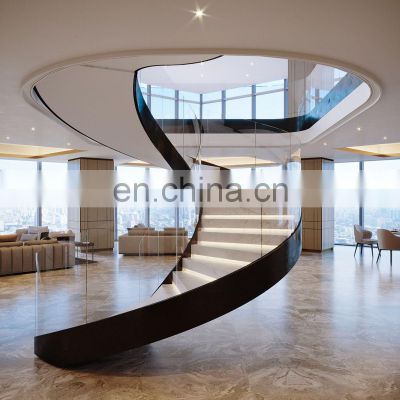Factory supply modern indoor helical stais glass railing spiral stairs