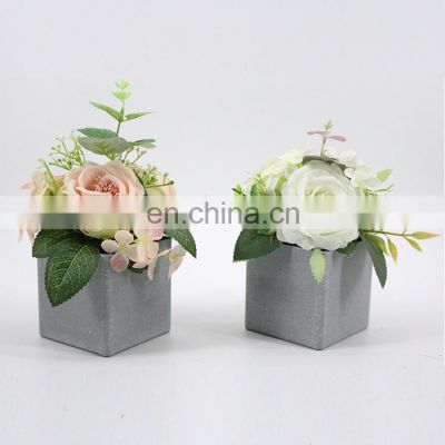 K&B Top quality wedding decoration faux plant grey plastic potted floral suculents artificial flower in pot
