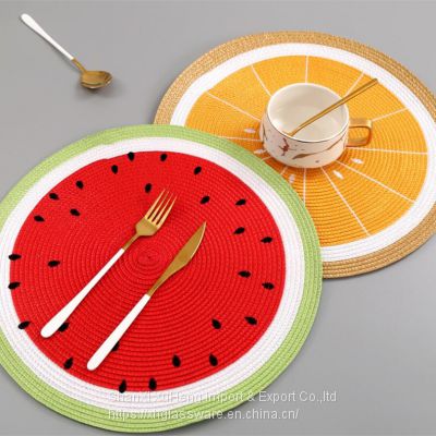 PP Woven Round Placemat Cartoon Fruit Dining Table Plate Mat Bowl Watermelon Lemon Drink Coasters Kitchen Accessories Home Decor