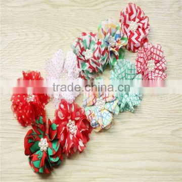 Christmas hair accessories/hair tie/chiffon flowers with pearls/garment flowers