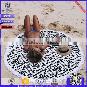 hot sale custom print aztec round beach towel with tassels/circle towel fringe
