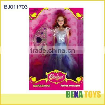 hot sell custom doll plastic princess girl toy with beautiful purple dress dolls