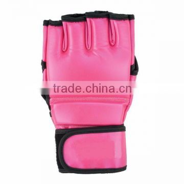 Pink Leather MMA Gloves