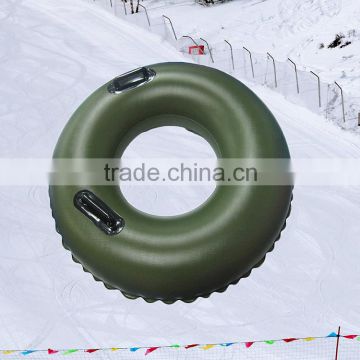 cool army green double rider snow tube, winter inflatable snow sled for kids