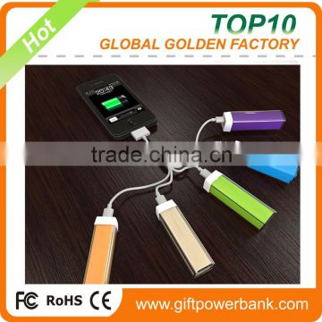 2200mah lipstick mini charging usb battery pack with multi color selecting