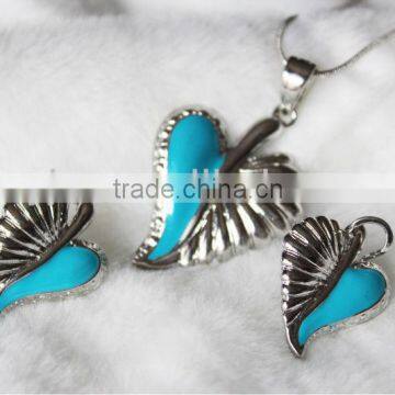 2014 fashion hot sale new style heart turquoise rhinestone jewelry set